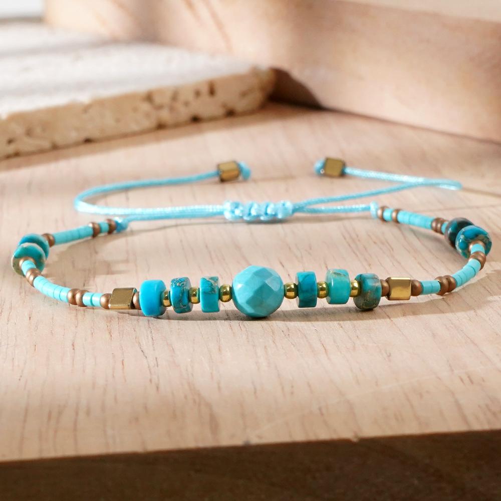 Ximang Turquoise Stone Charms 2026 Handmade Fashion Jewelry Golden Heimatite Bangle Glass Beaded Gemstone Bracelets for Women