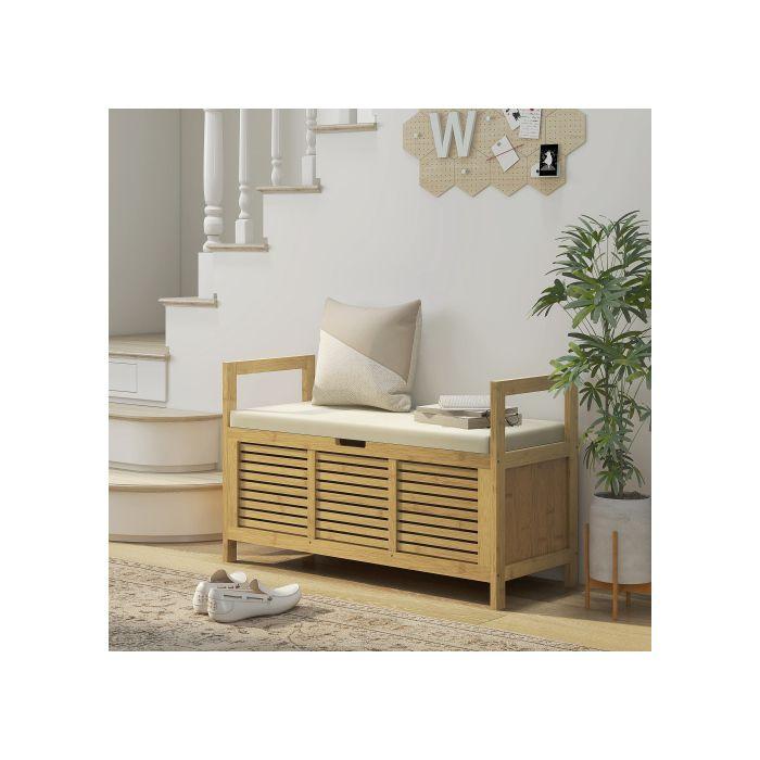Banc à chaussures - MUVOE - 100 x 40 x 60 cm - Bambou naturel - Couvercle rabattable - Confortable