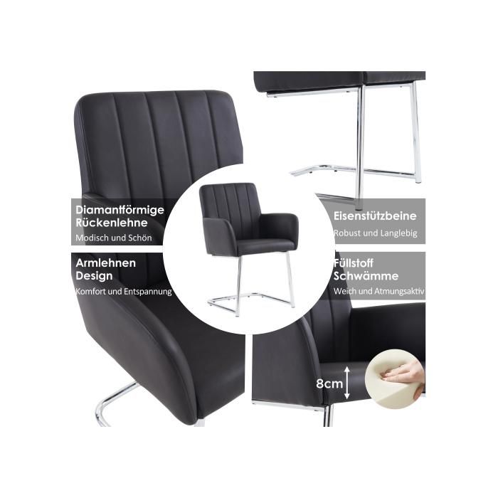 Ensemble De Chaises De Salle À Manger - MUVOE - Lot De 6 - Similicuir Noir - Design Moderne - Ergonomique