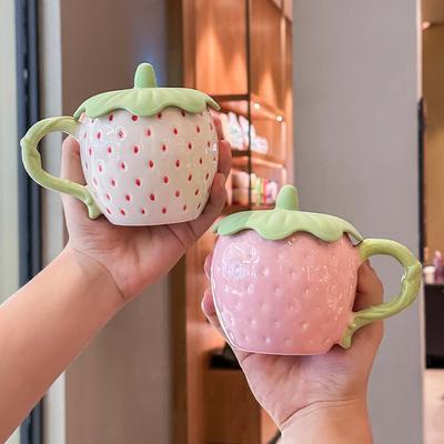 Taza de agua de fresa de alta calidad, taza de cerámica, taza para parejas, regalo de cumpleaños para niñas, regalo para novia, caja de regalo