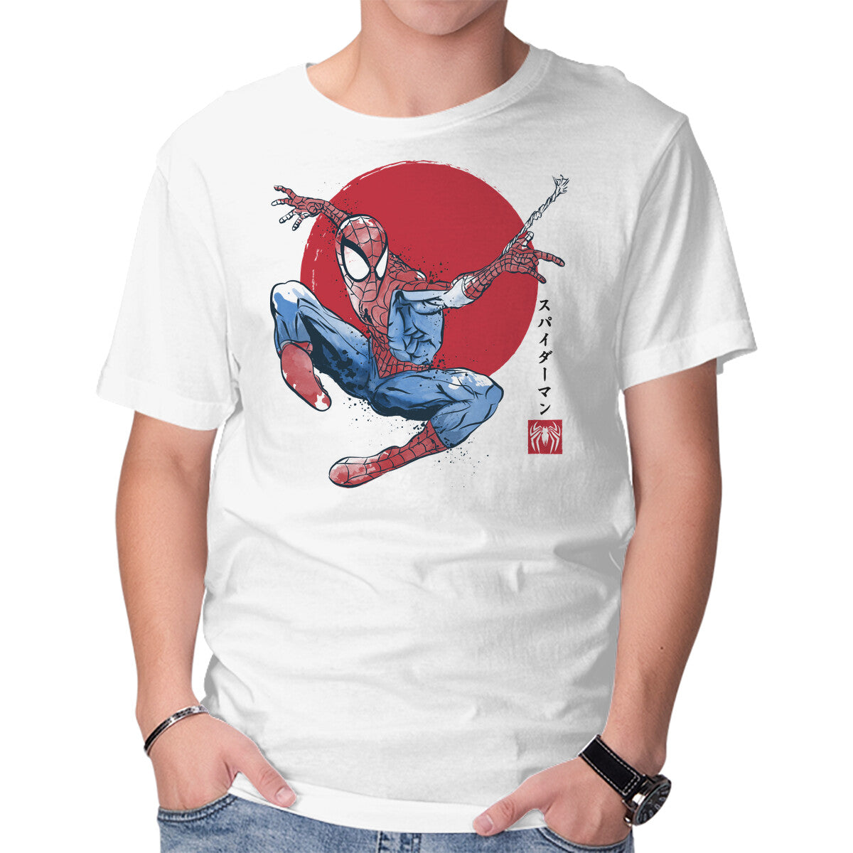 Unisex Crew Neck T-Shirt The Spider Sumi-e Graphic Short Sleeve Casual Tee S