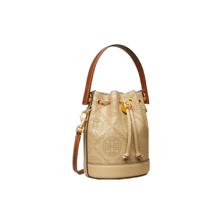 Tory Burch T Monogram Solid Color T Logo Embossed Hardware Drawstring Closure Bucket Bag Women Bags Almond-Pink 151614-200