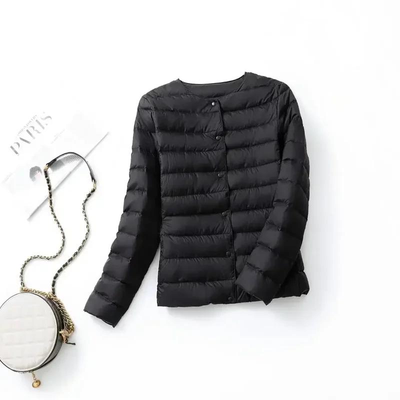 Mulheres Forro Duck Down Jacket O-neck Variável V-neck Feminino Outono Primavera Outono Sem Gola Leve Acolchoado Puffer Coat