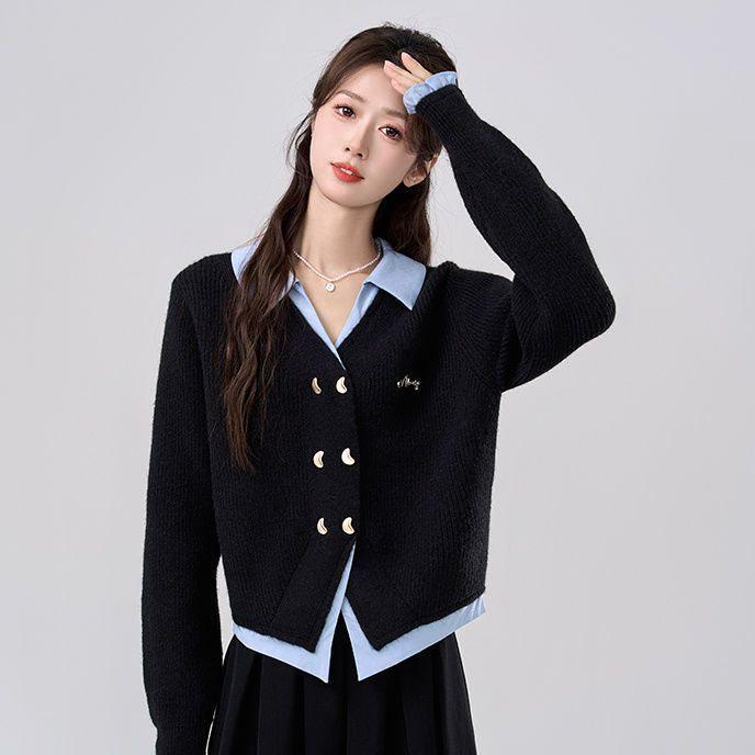 

Женский вязаный кардиган с эффектом похудения, состоящий из двух частей XL (120-130 jin) чёрный