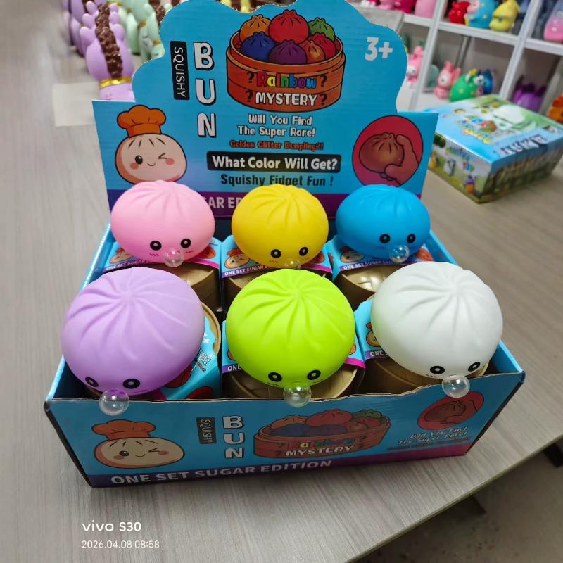 1Pcs Stress Relief Squishy Emotion Bun Fidget Toys Colorful Squeeze Bubble Bun Toy With Steamer For & Adults Anxiety Relief