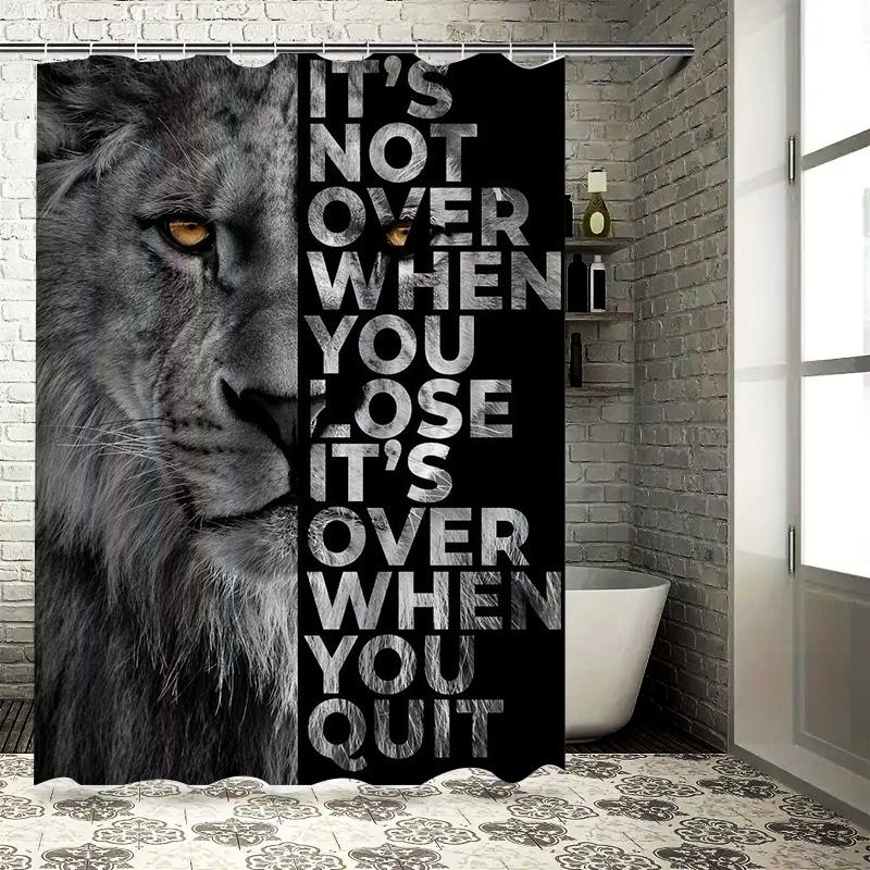 Inspiring Black White Lion Shower Curtain Set Perfect For Bathroom Decor With Quote 'It'S Not Over When You Lose It'S Over When