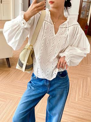 Women's Autumn Long Sleeve French Design White Cotton Shirt