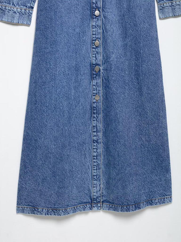 Spring Women's Denim Lapel Long Sleeve Dress