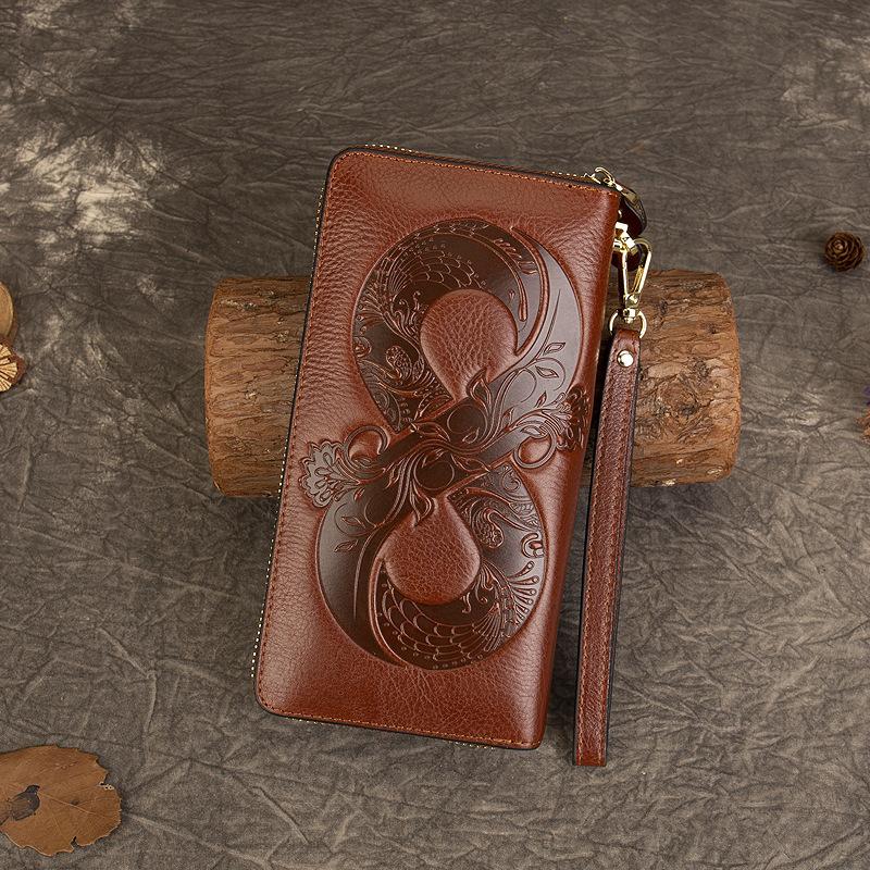 First Layer Cowhide Coin Purse Vintage Embossed-hold Bag Multi-function Card Long Purse