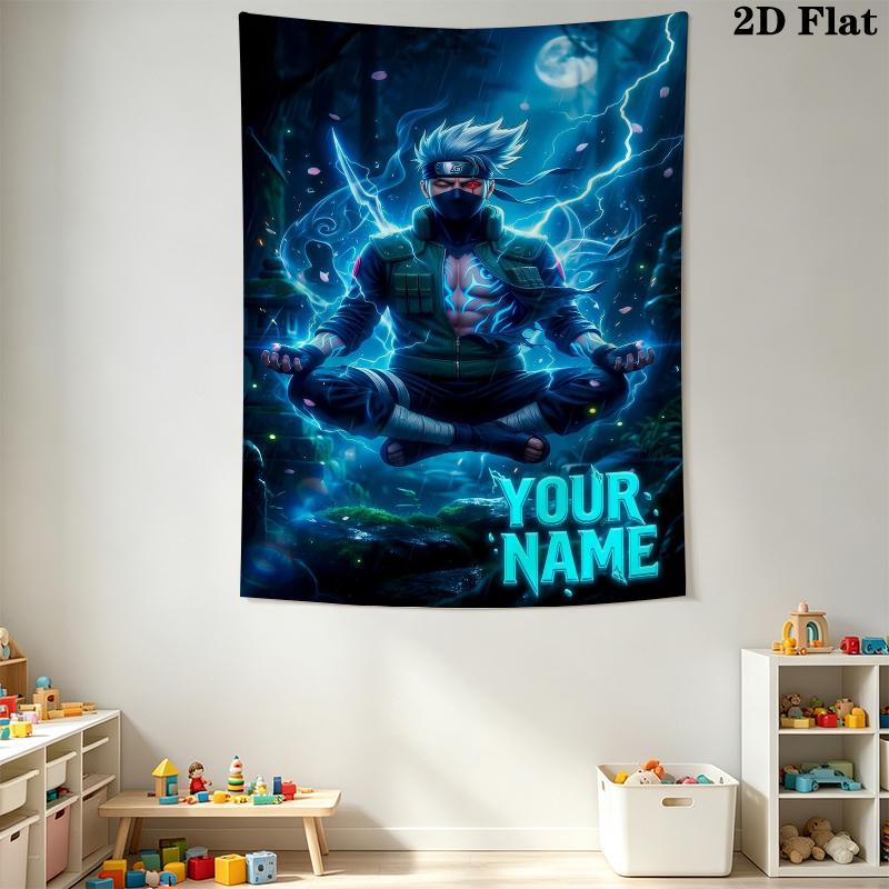 Custom Name Kakashi Hatake Wall Tapestry Aesthetic Wall Hanging Printed Fabric Blanket Decorative Tapestries for Bedroom Living Room Home Decor