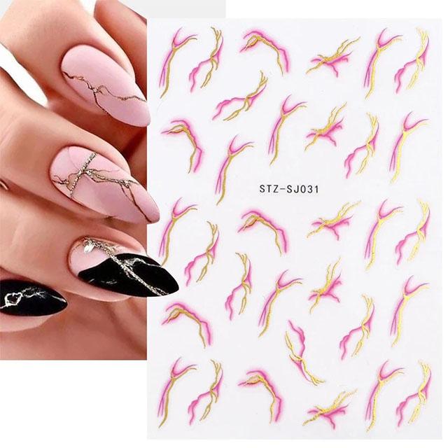 3D Fall Nail Stickers Gold Leaf Cotton Flowers Transfer Decals Nail Adhesive Sliders Manicure 2023 Autumn Decorations TRSTZ-SJ