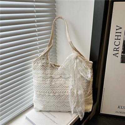 Summer Leisure Vacation Backpack Fairy Lace Shoulder Bag Large Capacity Tote Bag Sweet Literary Hollow Beach Bag