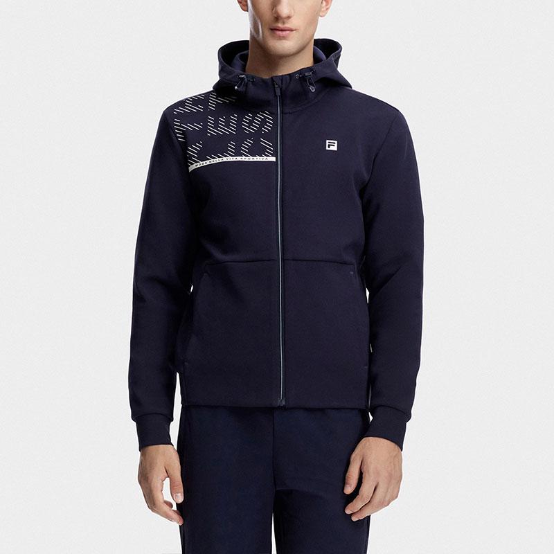 FILA Letter Print Fitness Hooded Knit Jacket Men jackets Dark-Blue A11M341502FNV