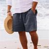 Men's Shorts Cotton Linen Summer Drawstring Elastic Waist Straight Leg Solid Colour Comfortable Breathable Short Daily Beach