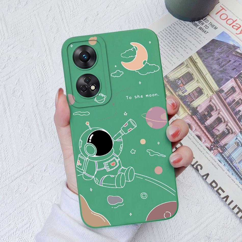 Phone Case For OPPO Reno 8T 4G 5G 8Z 8Lite Cover Cartoon Camera Protection Liquid Silicone Bumper For OPPO Reno8 T Fundas Gift