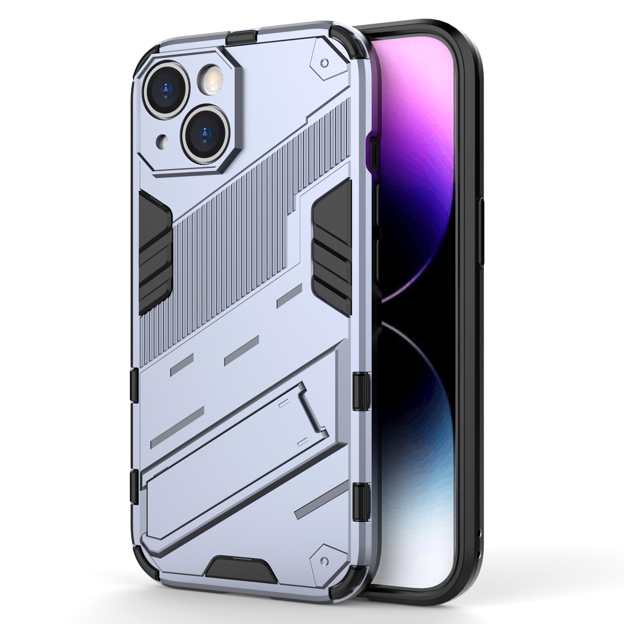 

For iPhone 15 Drop Protection Phone Case PC+TPU Back Cover with Kickstand Grey