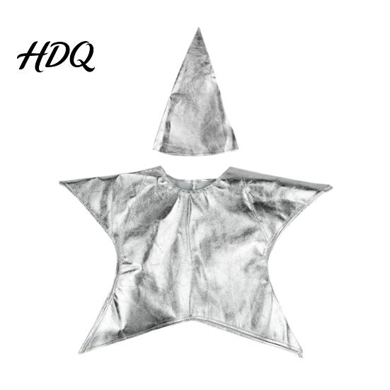 Kegelvormige Ster Kostuumset Zilver/Goud Kerststal voor Kinderen Kerstscène Festival Vorm Cosplay Outfits Zondagsschool Kerkbenodigdheid Glanzend