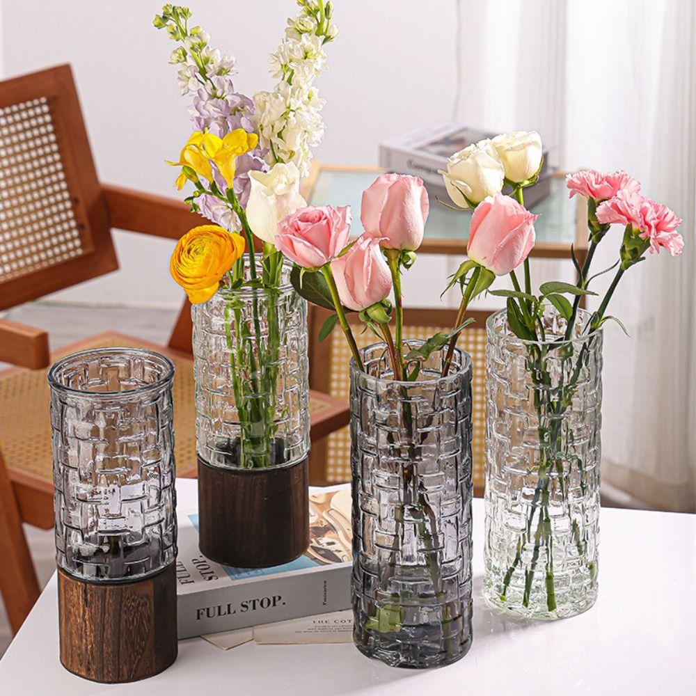 

Современная прозрачная ваза для цветов INS Декоративные бутылки Nordic Style Hydroponic Flower Pot Home Clear without Wooden Base