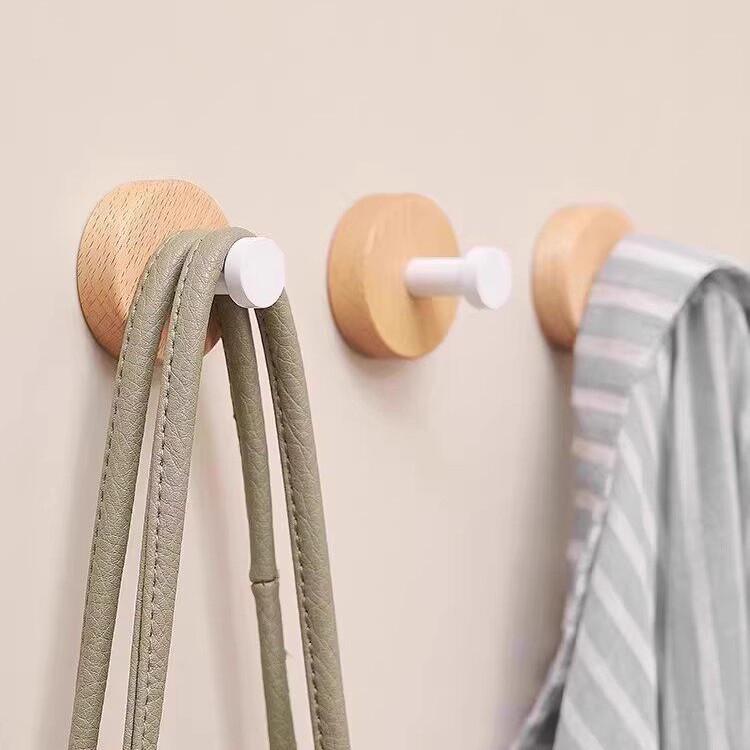Strong Adhesive No-Drill Hook: Walnut Wood Key, Towel & Clothes Hanger for Bathroom & Hallway