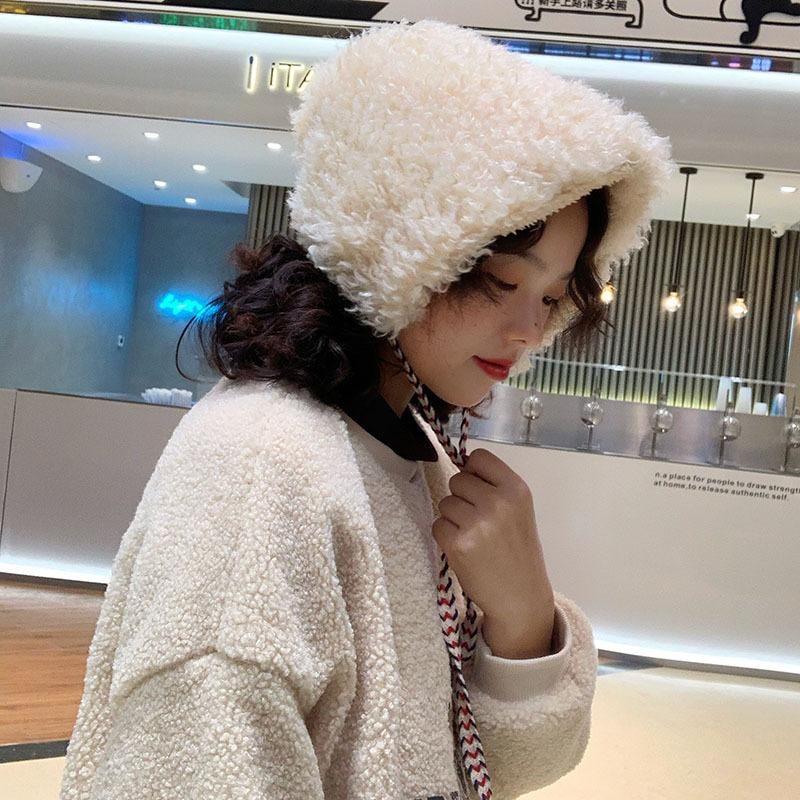 Autumn and Winter Cute Thickened Imitation Fur Plush Fisherman Hat Children Versatile Warm Windproof Cold Ear Protection