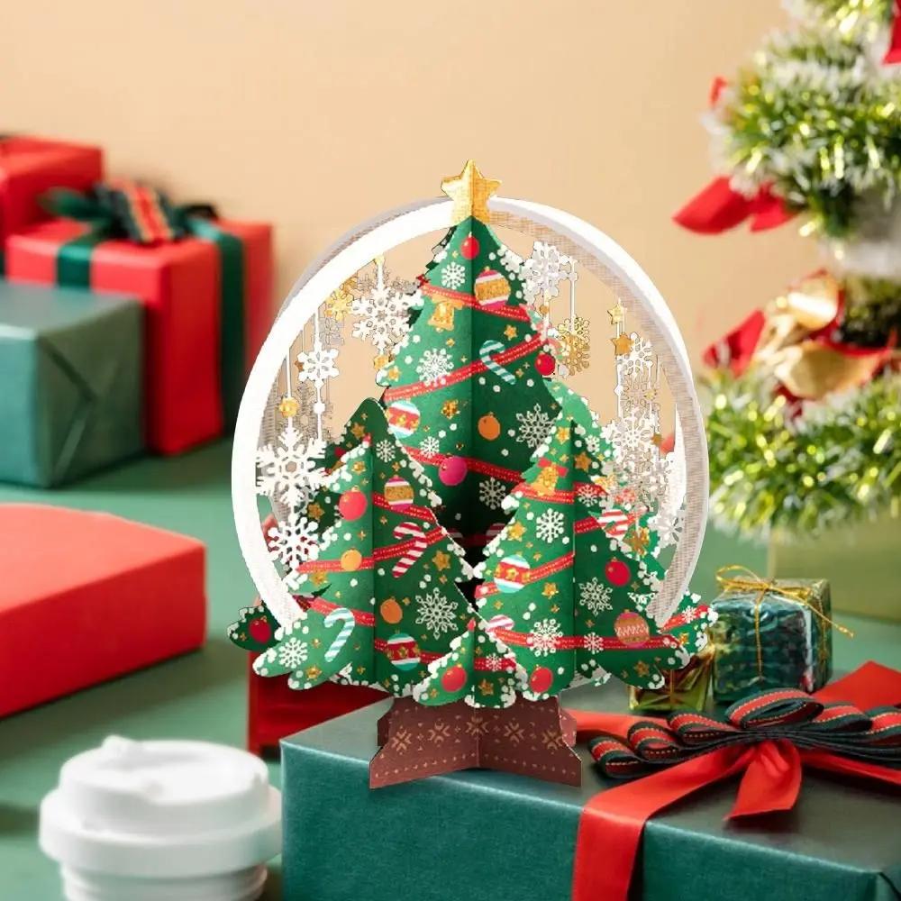 Paper Christmas 3D Greeting Card Gold Plated Craft Merry Christmas Blessing Cards Ornaments with Envelope Paper Carving Postcard