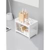 1PC PP Desktop Double Layer Storage Rack Rectangular White Organizing Student Desk Office Cosmetics Stationery