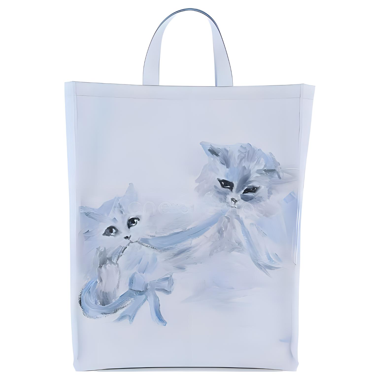 

Acne Studios Fashionable Minimalist Commuter Cute Cat Pattern Printed Tote Bag Unisex Tote Bags Light-Blue C10161-AHX Basic Set (Bag+Tag)