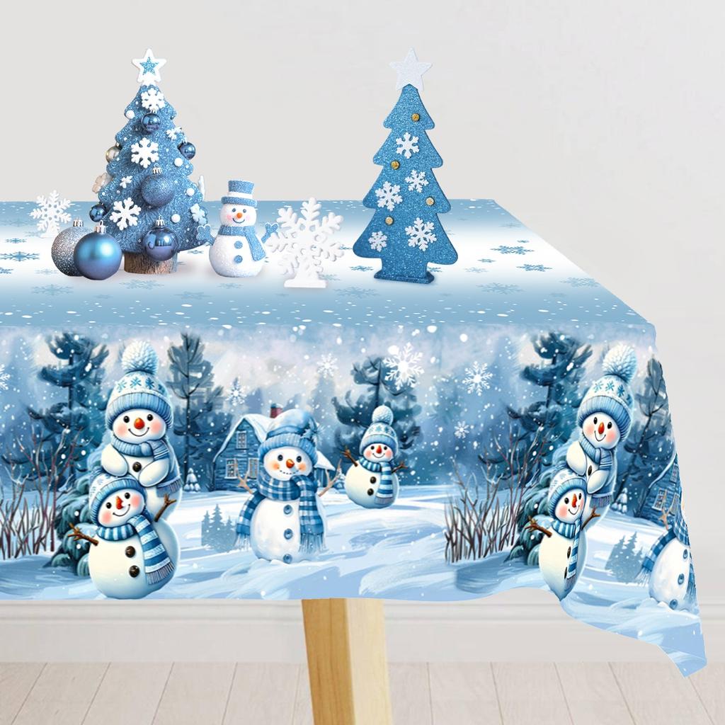 Blue Winter Wonderland Plastic Tablecloth Christmas Decoration For Home  Xmas Table Cover Navidad Noel Decor New Year