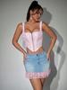 Rose Beauty A  Square Neck Overbust Hook And Eye Front Jacquard Print Lace Up Back Backless Corset Shapewear Crop Cami Top