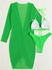 Sexy Dress Bikini Women Black Green Long Sleeve Pleate Cover Up 3 Piece Swimsuit Summer Bathing Suit Triangle Swimwear 2025