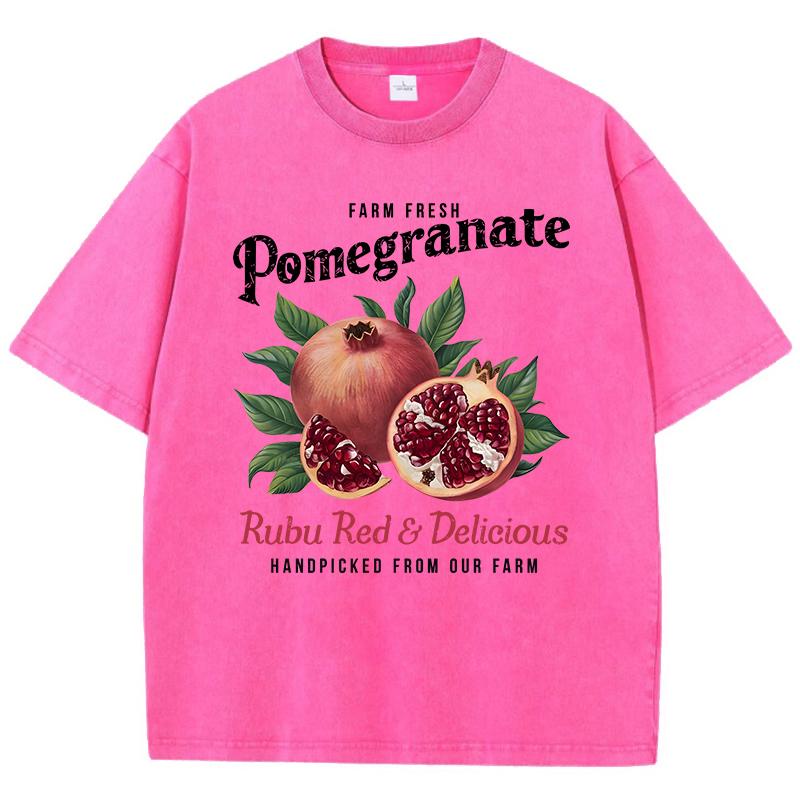 Bright Pomegranate Prints Washed T Shirt Women Cotton Oversize TShirts Distressed ONeck Comfortable Tops Summer Woman Clothes