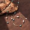 EFFIE QUEEN 925 Sterling Silver Simple Turquoise Choker Necklace with Natural Pearl Bead Chain Jewelry Gift Accessories MPN12