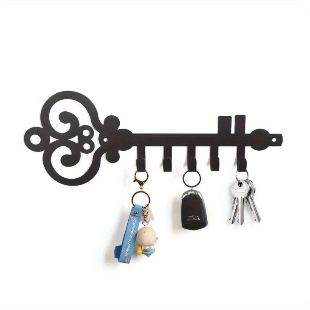 Wall Mounted Black Metal Key Organizer with Hooks