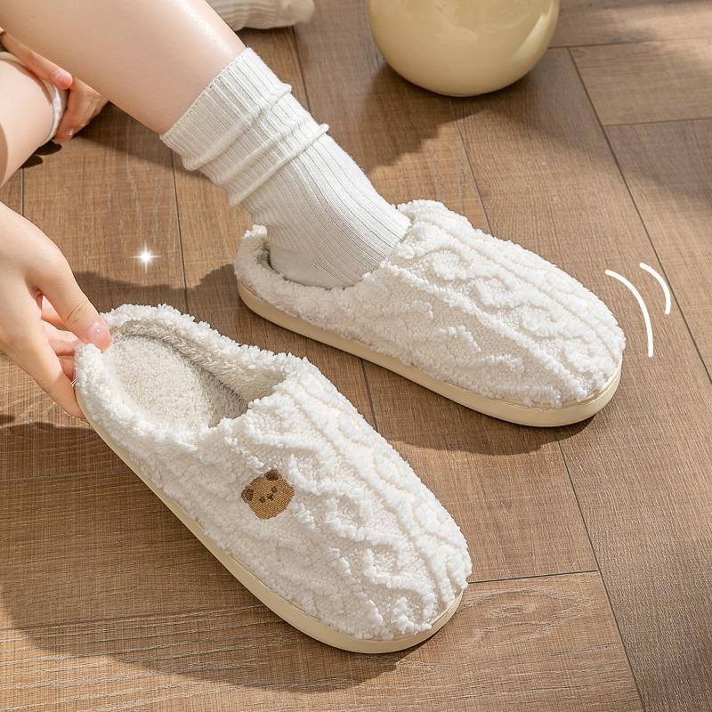Bear Cotton Slippers Women's Autumn and Winter New Indoor Plush Cute Thick-bottomed Warm Wool Slippers
