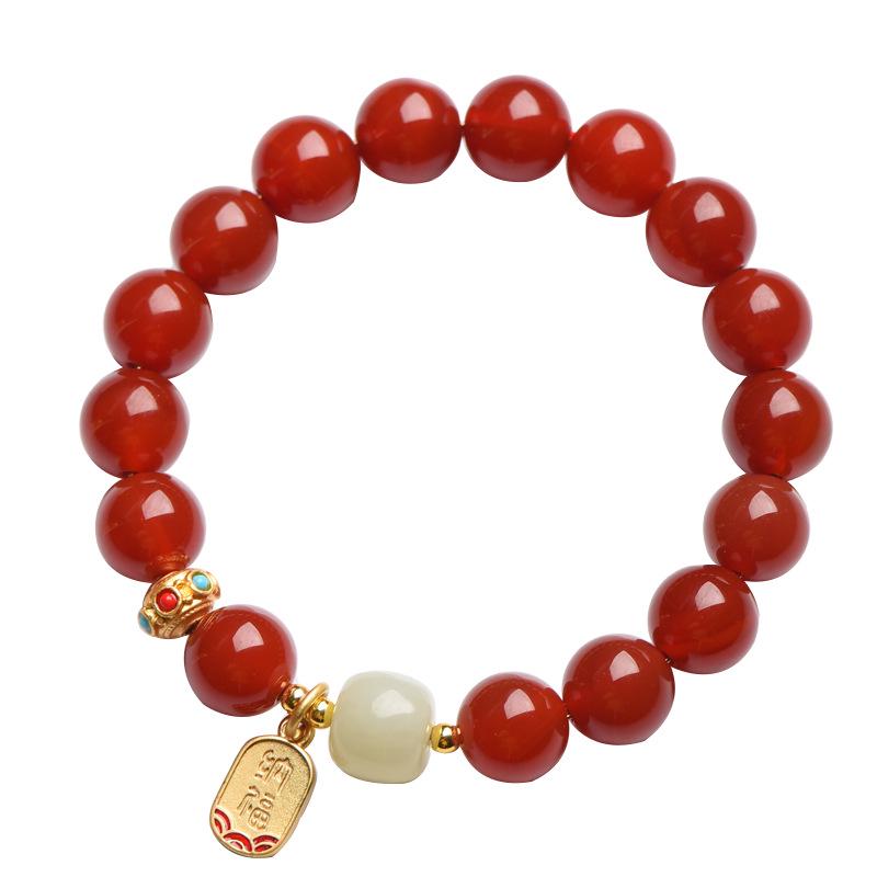 Red Agate & White Jade Zodiac Bracelet - Good Luck Beads for Women, Couples, and Special Gifts