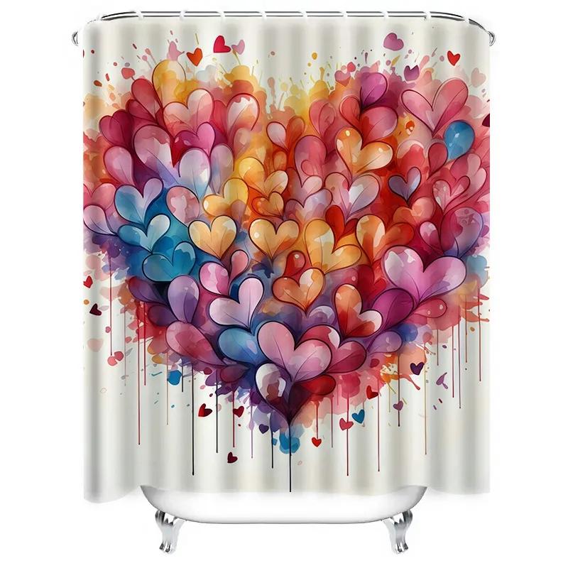 Dynamic Heart Wave Waterproof Shower Curtain, Artistic Design for Bathroom Decor, Brings Lively and Joyful Vibes