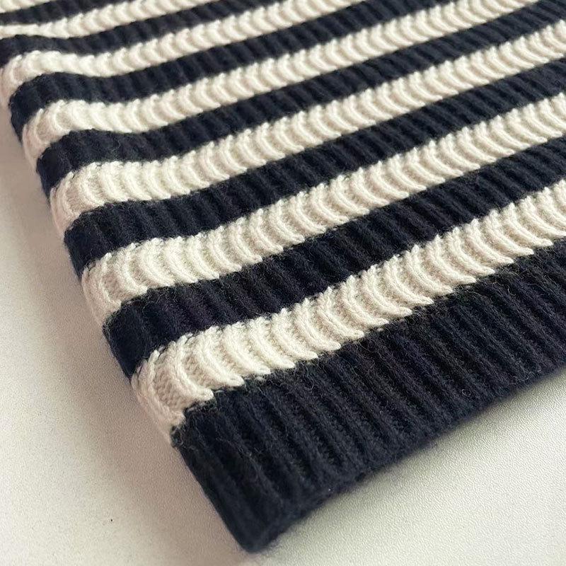 2023 Herbst/Winter Damen Gestreifte Strickjacke - Lotusblattkragen, Eleganter Wollpullover mit kleinem Duft