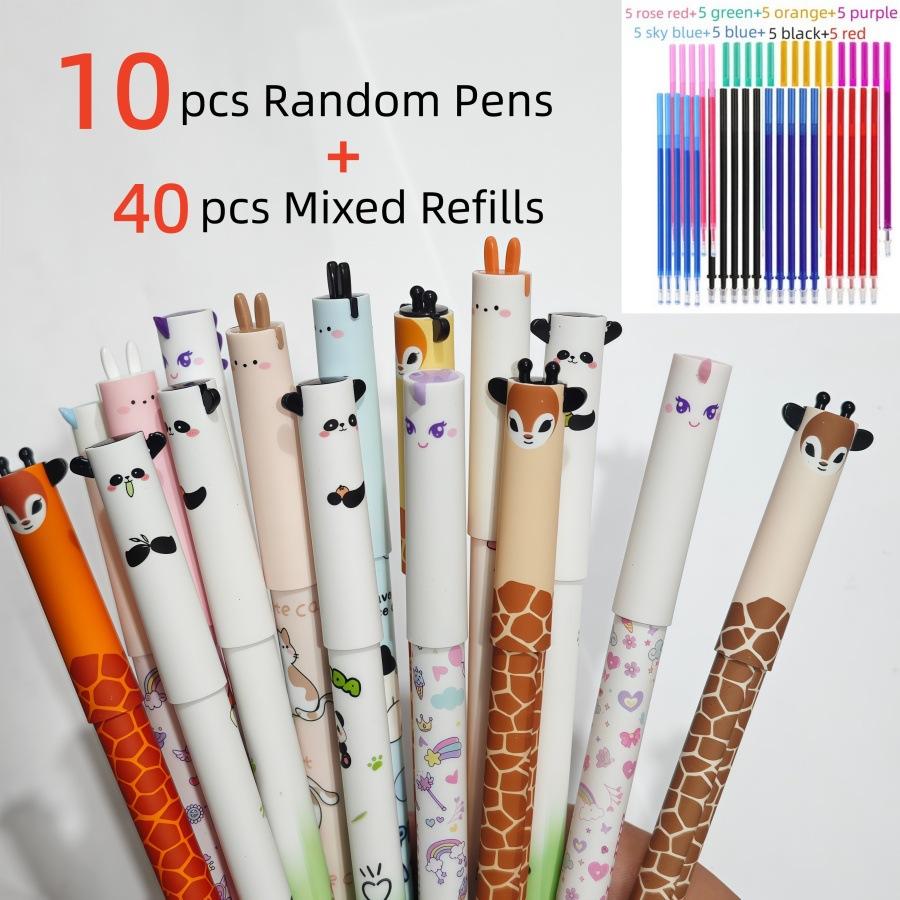 

50pcs Erasable Animal Pen Set, Built-In Erasable Pen Tip, Colored Refills, Smooth Writing for Writing (10 Pens + 40 Refills)