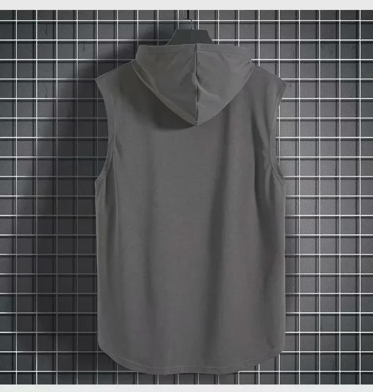 Men's Sleeveless T-Shirt with Cap and Drawstring for Summer Sports, Basketball, and Running