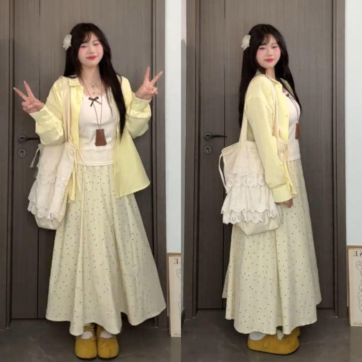

Plus Size Elegant 3-Piece Set: Slimming Outerwear, Camisole, and Skirt for Women L [For 100-120 kg]