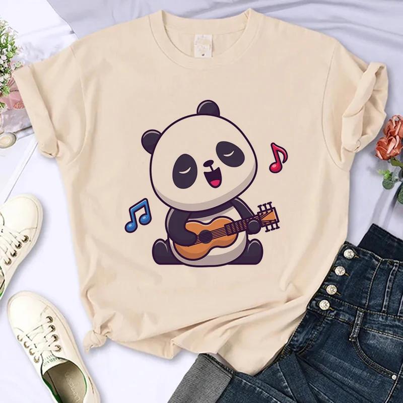 Funny Cute Panda Printed T Shirt for Women Summer Short Sleeve Cartoon Casual Creative T-shirt Vintage Round Neck Clothes