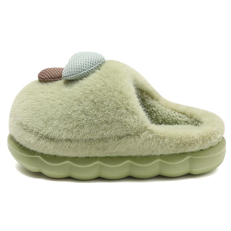 Winter Korean version cute little mushroom plush cotton slippers less heart home bedroom warm soft-soled shoes