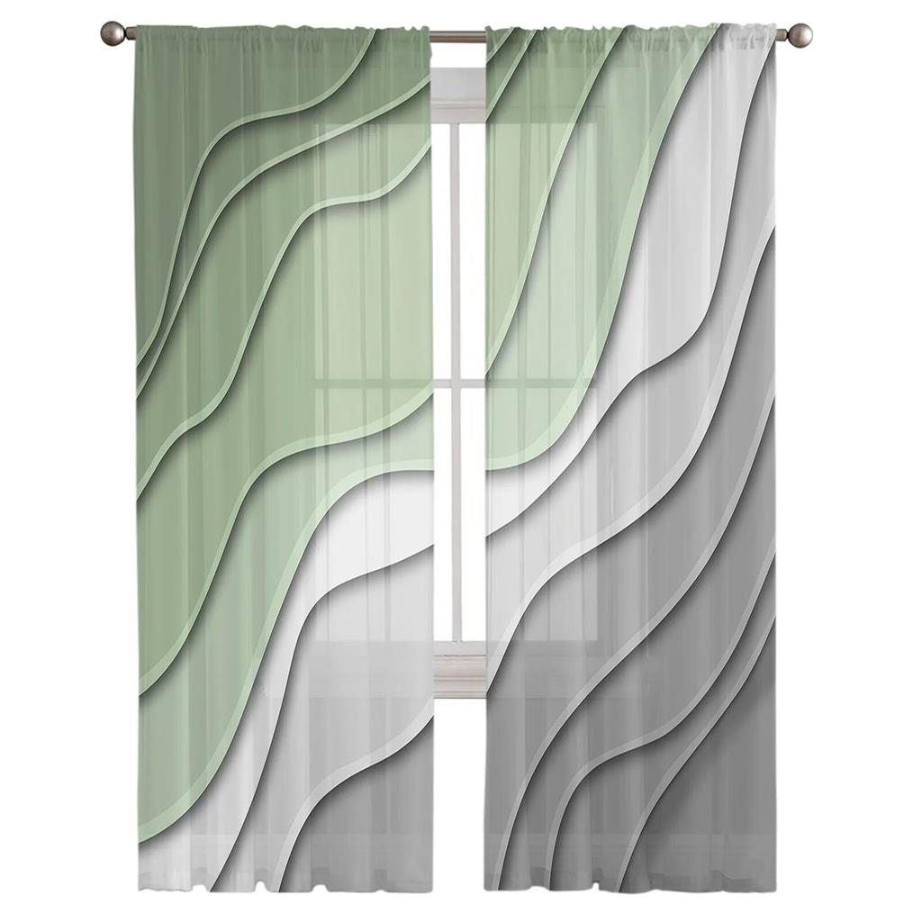 Sage Green Gray Gradient Sheer Window Curtain Tulle Curtains for Livingroom Bedroom Hotel Home Decor Voile Drapes