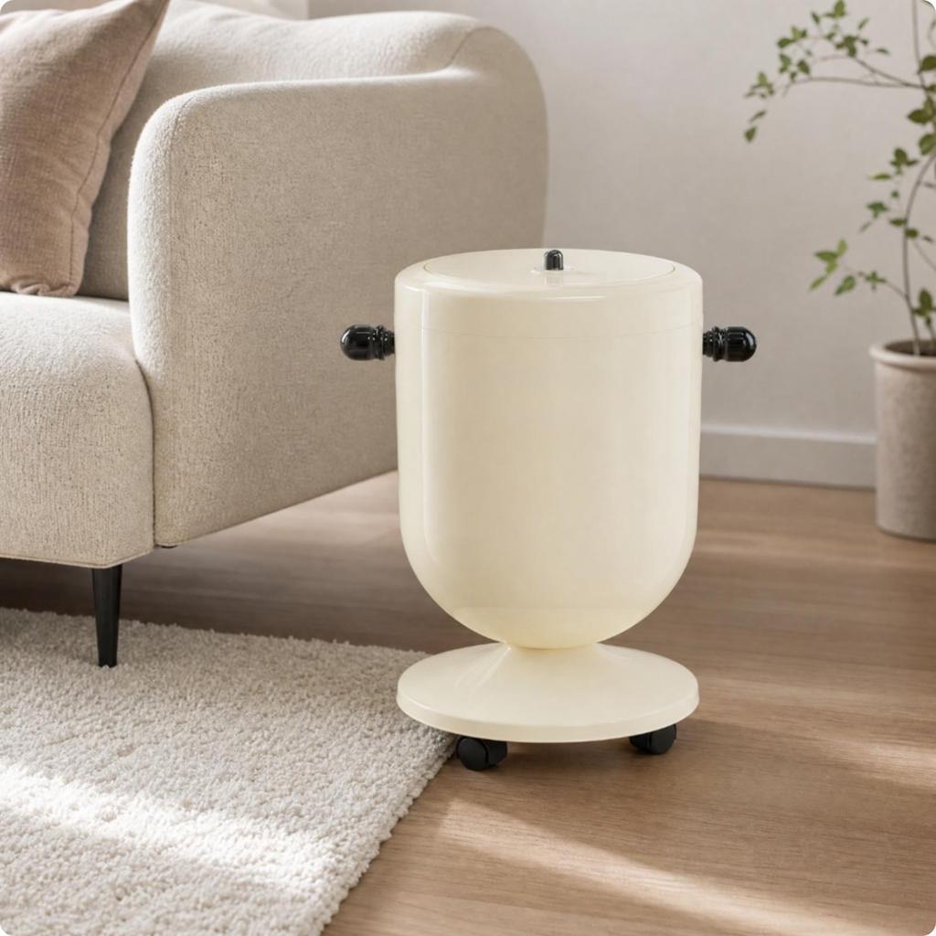 Freestanding Waste Bin with Lid Lidded Cylindrical Trash Inner Liner Compact Garbage Can