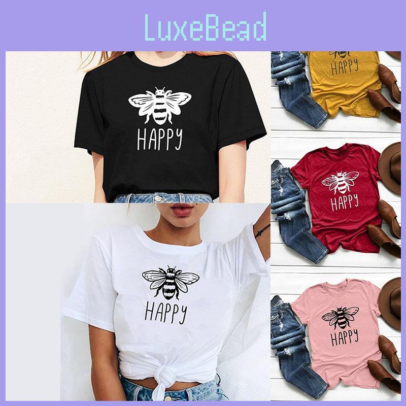 Funny Bee Letter Print Women T Shirts Loose Soft Short Sleeve Graphic Tee Summer