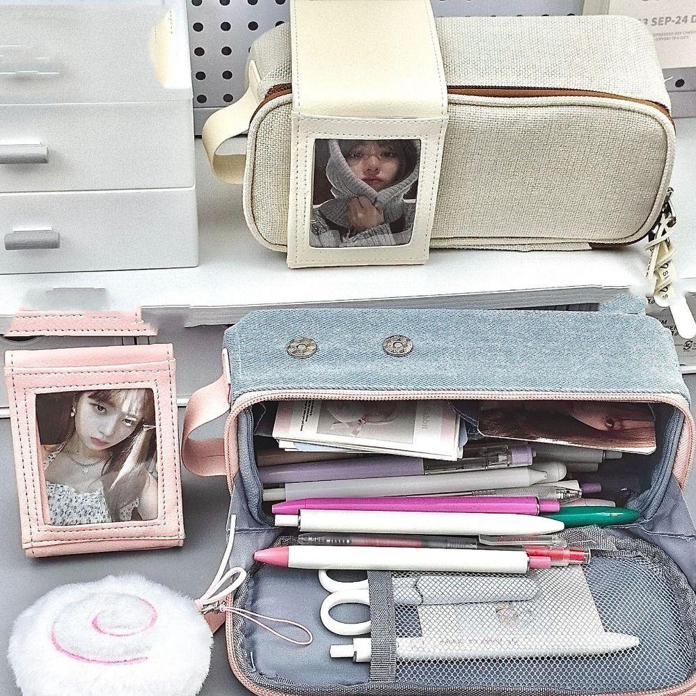 Solid Color Large Capacity Pencil Case Simplicity Design Pen Organizer Scrapbook Storage