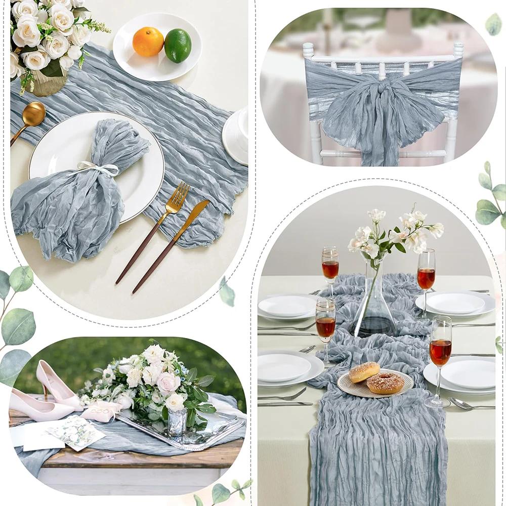 Dusty Blue Gauze Boho Table Runner Rustic Semi Sheer Fabric Cheese Cloth Table Runner Birthday Party Wedding Bridal Shower Decor