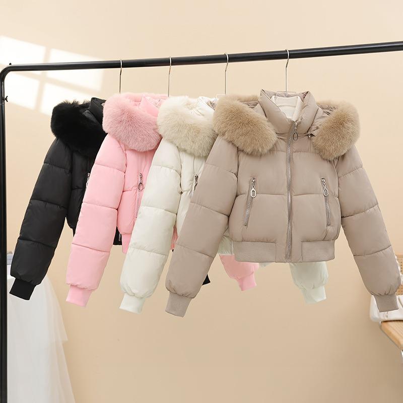 Thickened cotton-padded clothes women's short big fur collar winter new waist thickened cotton-padded jacket bread jacket