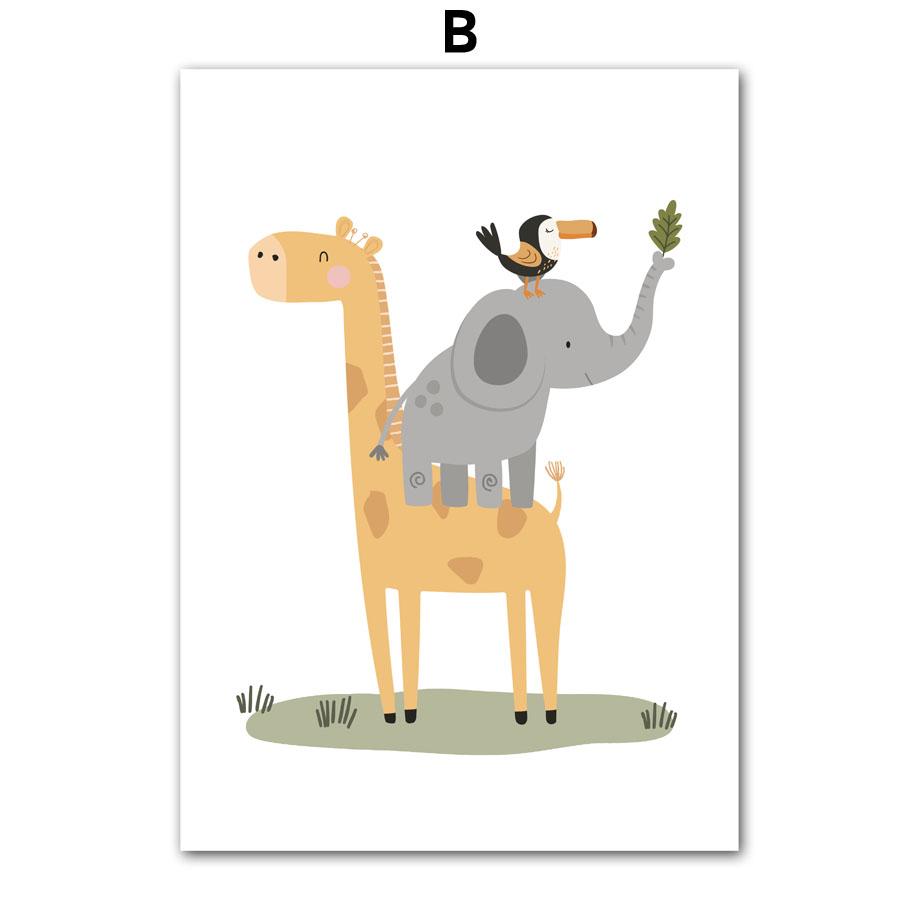 Cute Giraffe Elephant Lion Monkey Car Rainbow Wall Art Canvas Painting Cartoon Posters And Prints Pictures Baby Kids Room Decor