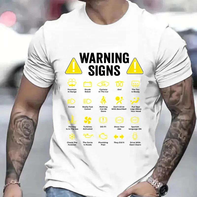 T Shirt for Men Clothing Funny Driving Warning Signs 101 Auto Mechanic Gift Driver Men Tshirt Summer Tee Shirts Clothes Y2k Tops